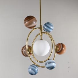 Fine Brass 7 Light Chandelier with Ball Glass Shades