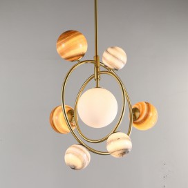 Fine Brass 7 Light Chandelier with Ball Glass Shades