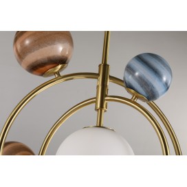 Fine Brass 7 Light Chandelier with Ball Glass Shades