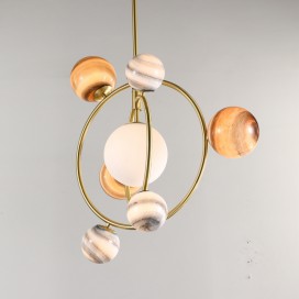 Fine Brass 7 Light Chandelier with Ball Glass Shades