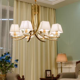 Fine Brass 8 Light Crystal Chandelier with Fabric Shades