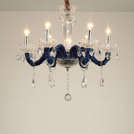 6 Light Blue Candle Style Crystal Chandelier