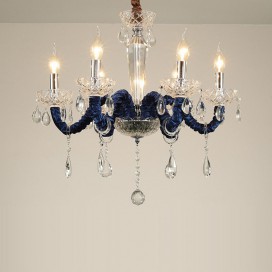 6 Light Blue Candle Style Crystal Chandelier