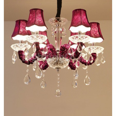 6 Light Purple Candle Style Crystal Chandelier