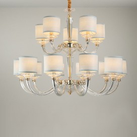 15 Light (10+5) 2 Tiers Gold Silver Clear Candle Style Crystal Chandelier
