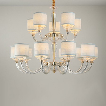 15 Light (10+5) 2 Tiers Gold Silver Clear Candle Style Crystal Chandelier