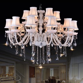 18 Light (12+6) 2 Tiers White Candle Style Crystal Chandelier