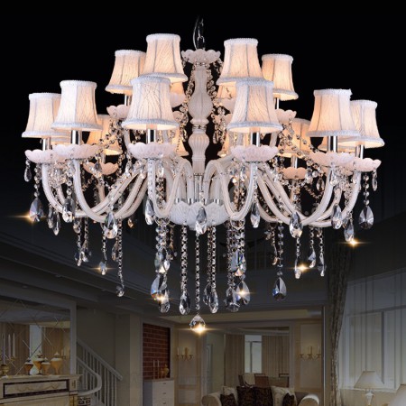 18 Light (12+6) 2 Tiers White Candle Style Crystal Chandelier