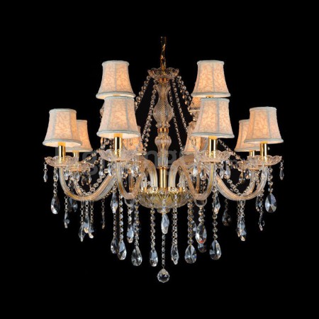 12 Light (8+4) 2 Tiers Gold Luxurious Candle Style Crystal Chandelier