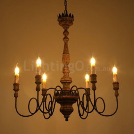 6 Light Country Vintage Wooden Chandelier