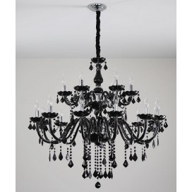 18 Light (12+6) 2 Tiers Black Candle Style Crystal Chandelier