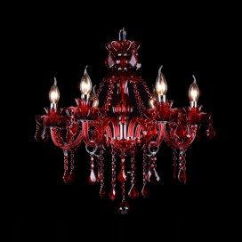 6 Light Red Candle Style Crystal Chandelier