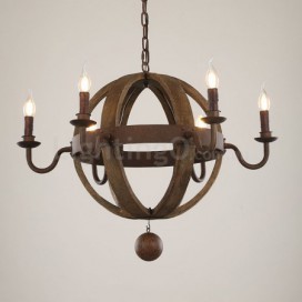 6 Light Country Vintage Wooden Chandelier