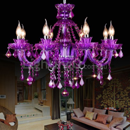 8 Light Purple Candle Style Crystal Chandelier