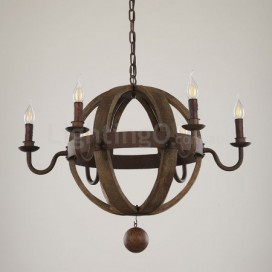 6 Light Country Vintage Wooden Chandelier