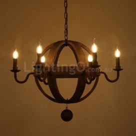 6 Light Country Vintage Wooden Chandelier