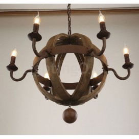 6 Light Country Vintage Wooden Chandelier