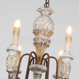 6 Light Single Tier Country Vintage Wooden Chandelier