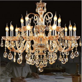 15 Light (10+5) 2 Tiers Amber Candle Style Crystal Chandelier