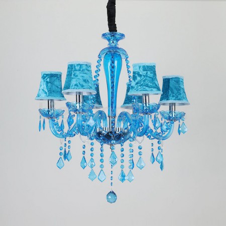 6 Light Blue Mediterranean Style Candle Style Crystal Chandelier