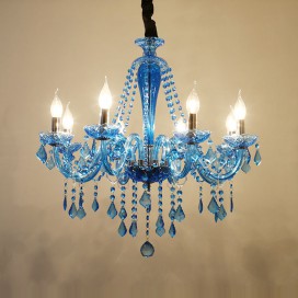 8 Light Blue Mediterranean Style Candle Style Crystal Chandelier