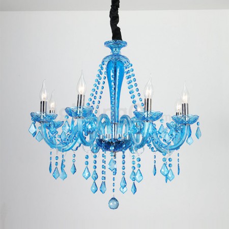 8 Light Blue Mediterranean Style Candle Style Crystal Chandelier