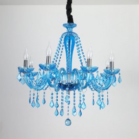 8 Light Blue Mediterranean Style Candle Style Crystal Chandelier