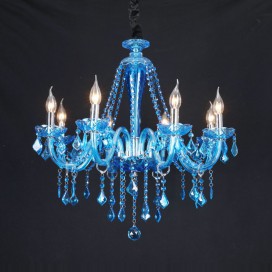 8 Light Blue Mediterranean Style Candle Style Crystal Chandelier