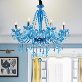 8 Light Blue Mediterranean Style Candle Style Crystal Chandelier