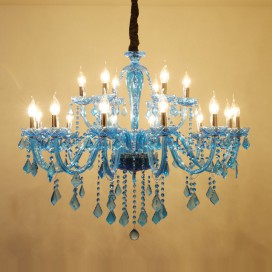 18 Light (12+6) 2 Tiers Blue Mediterranean Style Candle Style Crystal Chandelier