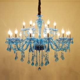 18 Light (12+6) 2 Tiers Blue Mediterranean Style Candle Style Crystal Chandelier