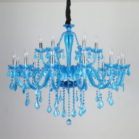 18 Light (12+6) 2 Tiers Blue Mediterranean Style Candle Style Crystal Chandelier