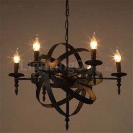 6 Light Single Tier Retro Vintage Metal Chandelier