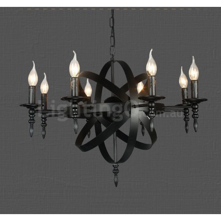 8 Light Single Tier Black Retro Vintage Metal Chandelier