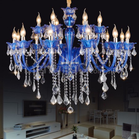 18 Light (12+6) 2 Tiers Blue Mediterranean Style Candle Style Crystal Chandelier