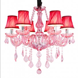 6 Light Rose Red Candle Style Crystal Chandelier