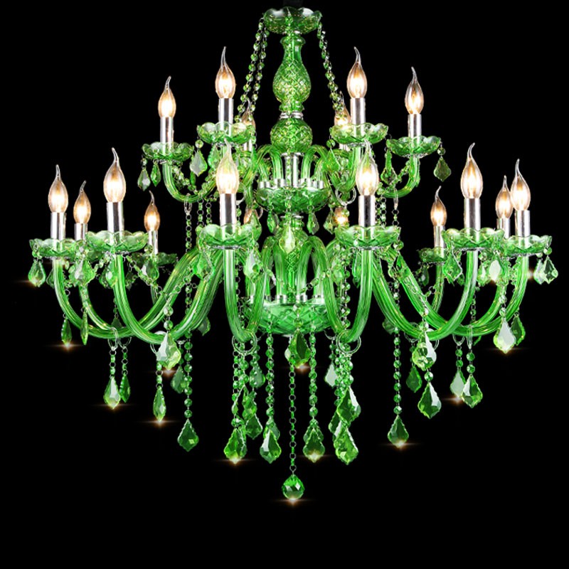 18 Light 12 6 2 Tiers Green Candle Style Crystal Chandelier