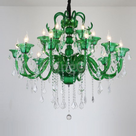 18 Light (12+6) 2 Tiers Green Candle Style Crystal Chandelier