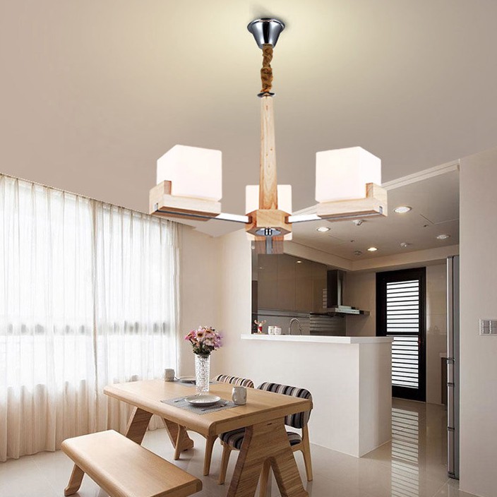 3 Light Single Tier Wooden Modern Contemporary Chandelier LightingO Australia