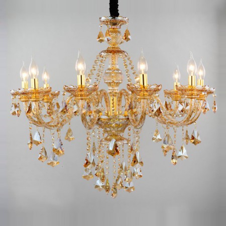 10 Light Amber Candle Style Crystal Chandelier