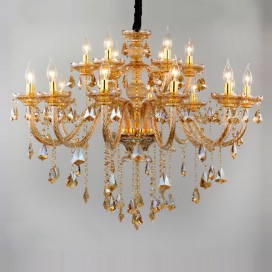 18 Light (12+6) 2 Tiers Amber Candle Style Crystal Chandelier