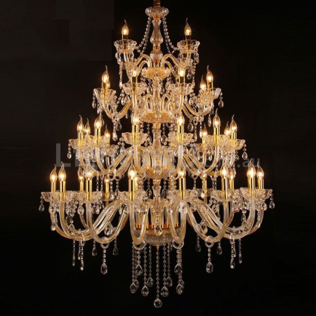 40 Light (16+12+8+4) 4 Tiers Gold Colour Huge Candle Style Crystal Chandelier