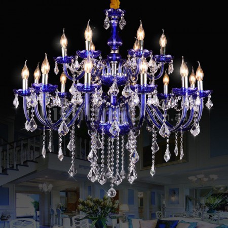 18 Light (12+6) 2 Tiers Blue Mediterranean Style Candle Style Crystal Chandelier