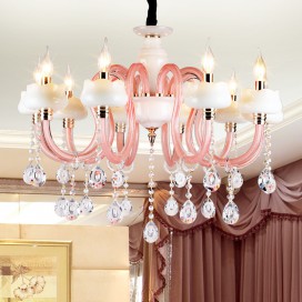 10 Light Pink Kids Room Candle Style Crystal Chandelier