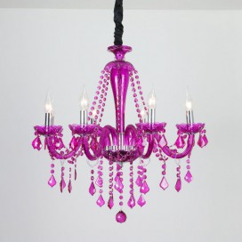 6 Light Purple Candle Style Crystal Chandelier