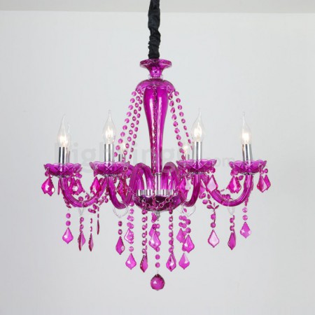 6 Light Purple Candle Style Crystal Chandelier