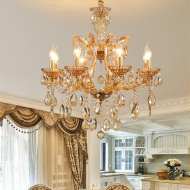 8 Light Amber Candle Style Crystal Chandelier