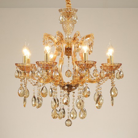 8 Light Amber Candle Style Crystal Chandelier