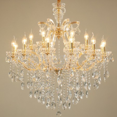18 Light (12+6) 2 Tiers Gold Candle Style Crystal Chandelier