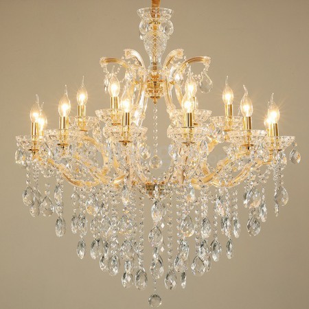 18 Light (12+6) 2 Tiers Gold Candle Style Crystal Chandelier